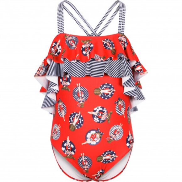 Mayoral Ruffle Detail Crisscross Back Baby Swimsuit in Red, White and Blue - NWT - Picture 4 of 4